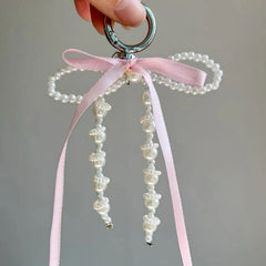 Pearl Bow Heart Keychain