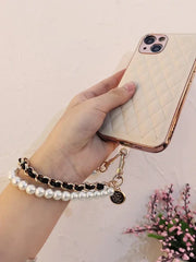 Pearl Camellia Phone Strap