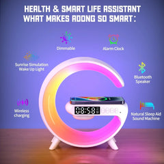 Multifunction Wireless Charger Stand – Alarm Clock, Speaker & RGB Light